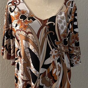 Susan Graver Liquid Knit Abstract V-Neck Tunic Top 1X